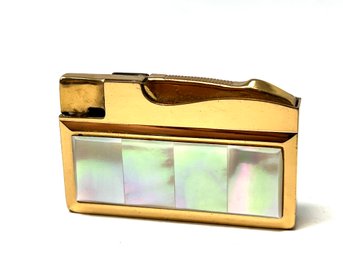 Vintage Mother Of Pearl And Brass Lighter By Elgin