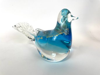 Hand Blown Blue Dove With Gold Flakes
