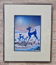 Woody Crumbo Signed # 624/750 'Starlight' Blue Deer & Fawn 1950s