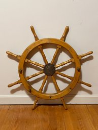 Vintage Ships Wheel With Brass Detail