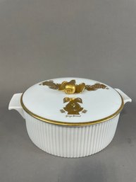 Signed Porcelain And Gold Lidded George Briard 10 ' Casserole Gold Pear On Lid