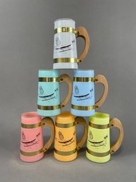 Set Of 6 Siestaware Wooden Handle Mug Frosted Tiki Mugs