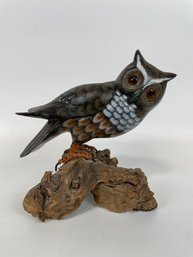Vintage Wood Hand Painted Owl Sculpture