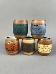 Set Of 5 Asian Style Handleless Mugs