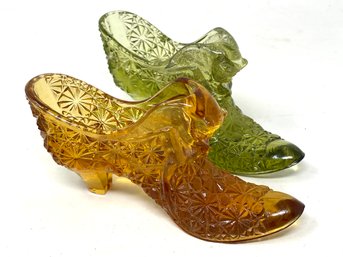 Pair Of Vintage Glass Slippers - Fenton