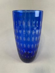 Murano Style Large Hand Blown Cobalt Blue Bullicante - Control Bubble Vase