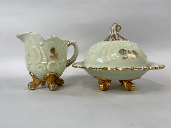 Gold Trimmed Custard Glass