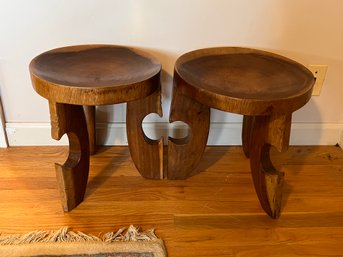 Pair Of African Concave Round Milking Stools