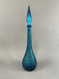 Tall Mid Century Genie Bottle Glass Carafe With Stopper In Cobalt Blue