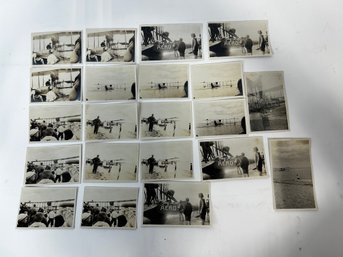 Large Group Of Antique Photographs Of Early Airplane On The Beach