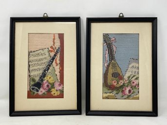 Pair Of Framed Cross Stitches