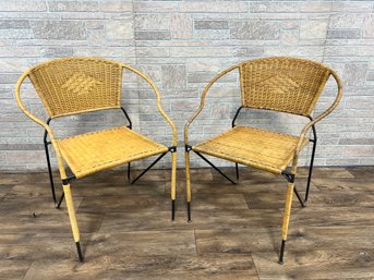 Pair Of Wrought Iron Chairs After Frederick Weinberg With Bamboo Style Roping