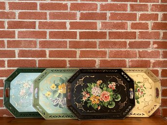 Group Of Four Hand Painted Toleware Trays