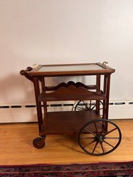 Vintage Tea Cart With Removable Glass Tray Top