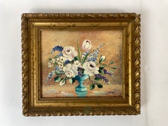 Vintage Still Life Painting On Board Flowers Signed Miller