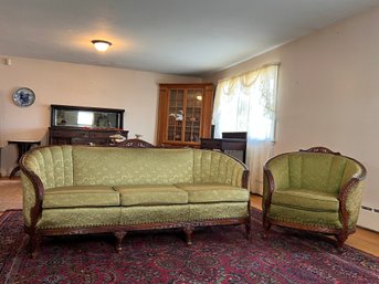 Antique Victorian Carved Barrel Back Sofa And Chair