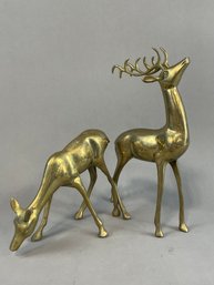 Pair Of 13' Vintage Brass Deer