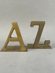 Vintage 1970s A To Z Brass Bookends