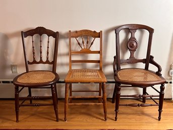 Trio Of Antique Caned Seat Chairs