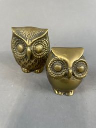 Pair Of Vintage Brass Owls With Large Eyes