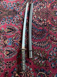 Antique Japanese Samurai Sword W/ Shark Skin Handle Decorated Tsuba & Kashira