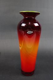 Hand Signed Blenko Art Glass Vase By Richard Blenko 'tequila Sunrise'