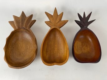 Lot Of 3 Wooden Pineapple Dishes