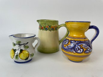 Lot Of 3 Decorative Handled Pitchers