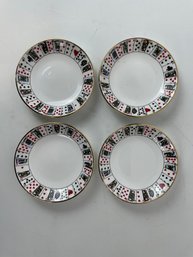Set Of Four Porcelain Plates With Playing Card Motif By Queens Bone China England