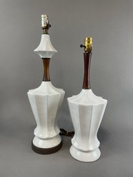 Mixed Pair Of Vintage White Lamps