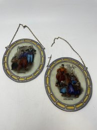 Vintage Hand Painted 'Holland' Stained Glass Window Hangers - 8' X 9'