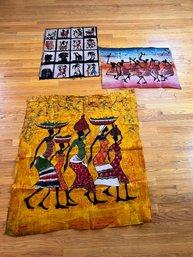 Trio Of African Themed Silk Batiks