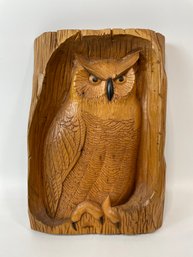 Hand Carved Wooden Owl Wall Art Signed 1975