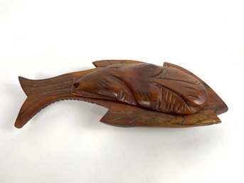 Vintage Hand Carved Fish - Wood Trinket Box