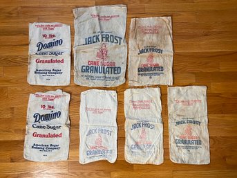 Set Of Seven Antique Sugar Sacks Including Domino And Jack Frost