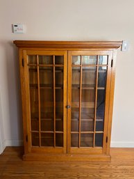 Mission Style Oak Two Door Glass Front Bookcase