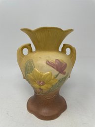 HULL Art Pottery Pink And Yellow Vase Matte Finish Double Handle Vase