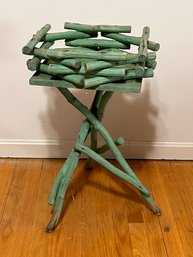 Vintage Folk Art Twig Plant Stand In Green