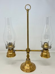 Beautiful Antique Brass Double Oil Lamp Student Lamp Scovill Co Queen Anne Rare