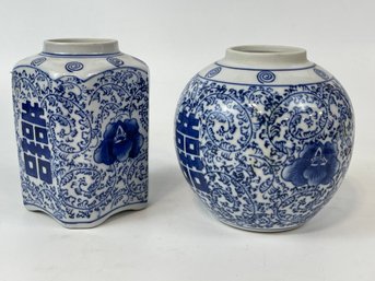 Two Blue And White Ginger Jars