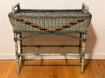 Antique Wicker Plant Stand With Zinc Liner