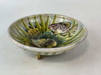 Artist Made Pottery Footed Dish Fish Detail