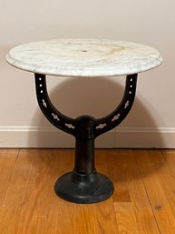 Marble Top Table Made From Antique Hot Water Heater Stand