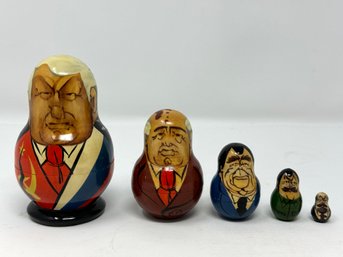 Vintage Hand Painted Russian Political Leaders / Dictators Nesting Dolls