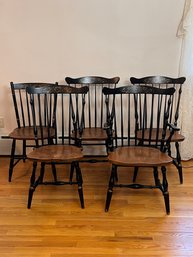 Set Of 5 Hitchcock Dining Chairs (4 Regular, 1 Captain's) Stamped L. Hitchcock, Hitchcoksville Conn, Warranted