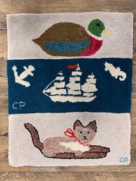 Hooked Rug With Duck, Ship And Cat