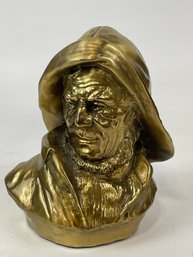 Old Sailor Bust Sculpture Signed Brass