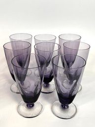 Russel Wright Imperial Glass Ohio Svelte Purple Pinch Design Set Of Eight