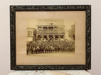 Framed Antique Photo Of Large Crown Gathered In Front Of The Hooker House