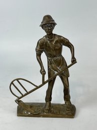 Brass Sculpture Of A Farmer W/ Scythe